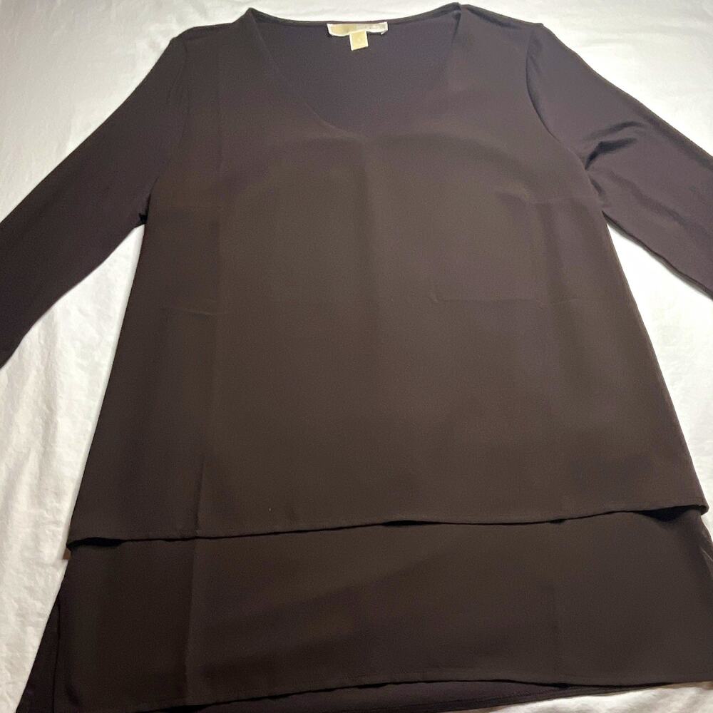 Michael Kors Women’s S Brown Solid V-Neck Long Sleeve Pullover Blouse(158)